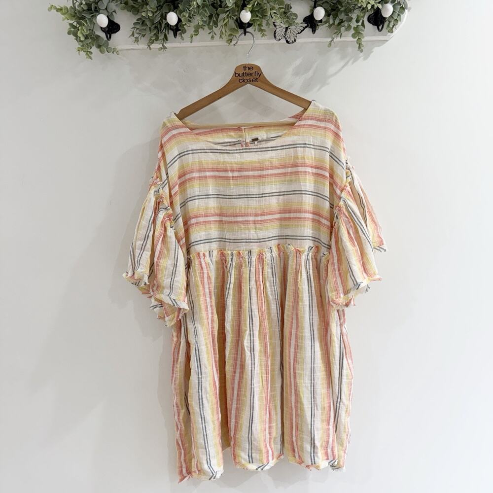 Free People Summer Nights Striped Dress XL CC yellow striped bohemian